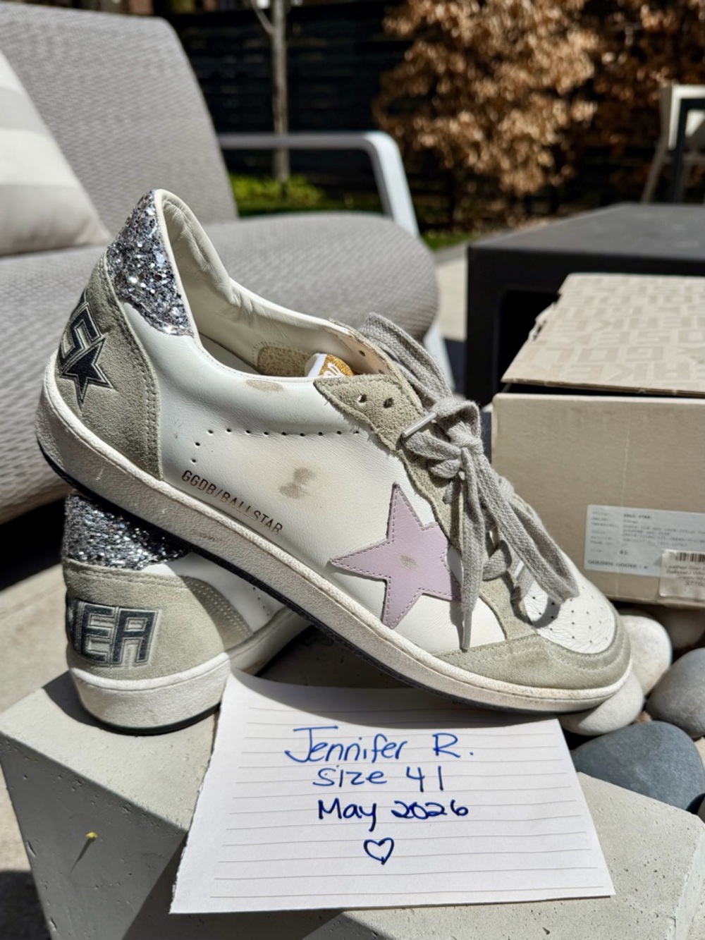 Golden Goose Ballstar Low-Top Sneakers leather/suede/mauve Star glitter heel 41